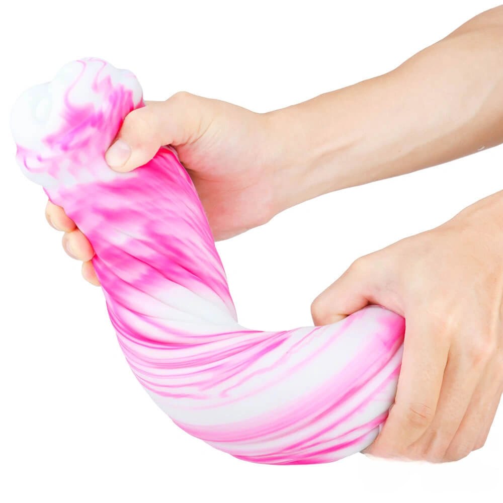 Multicolor marbled liquid silicone animal-style dildo, photo 9