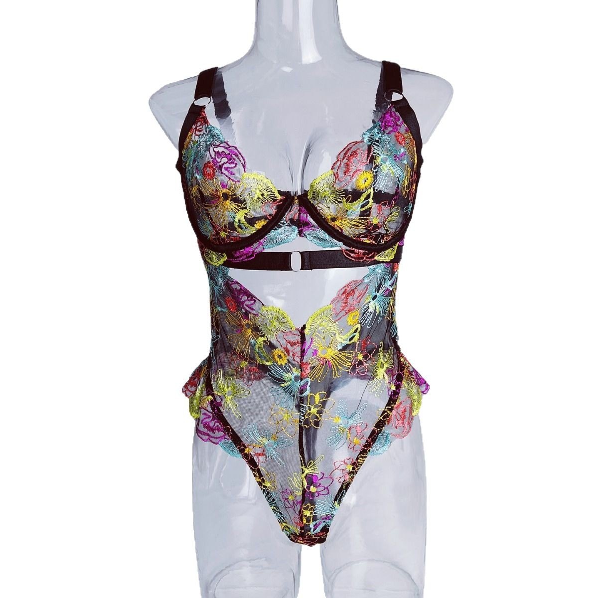 Multicolor floral embroidered mesh bodysuit, photo 5
