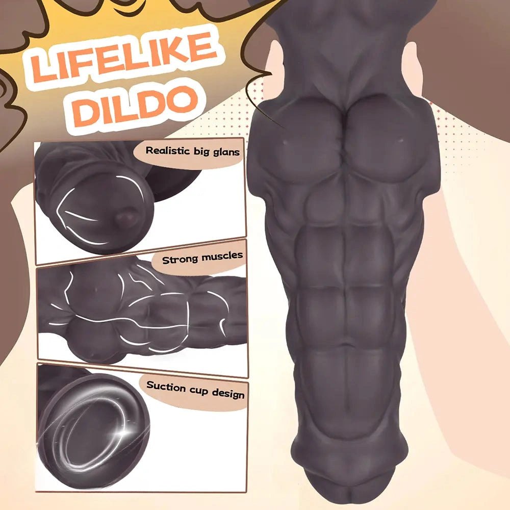 Coffee muscular silicone fantasy dildo, photo 6