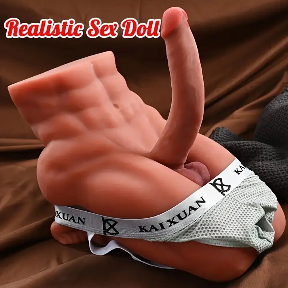 Flesh-tone muscle torso sex doll with dildo, photo 2