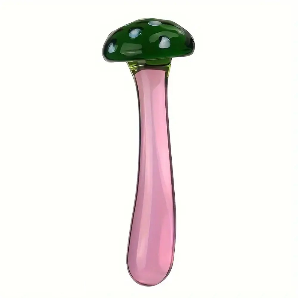 Green mushroom cap glass dildo with marbled swirl