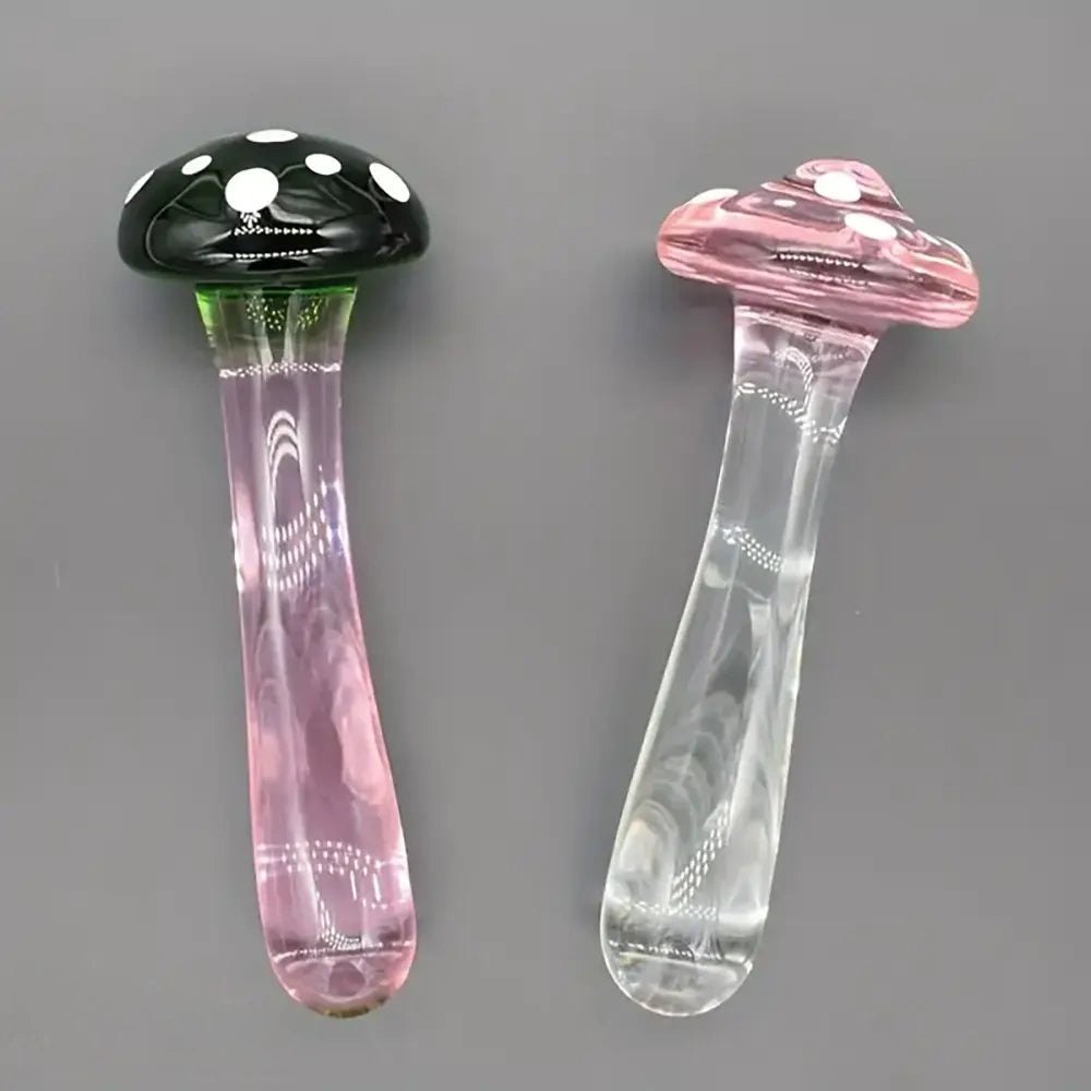 Mushroom cap glass dildo with marbled swirl, photo 1