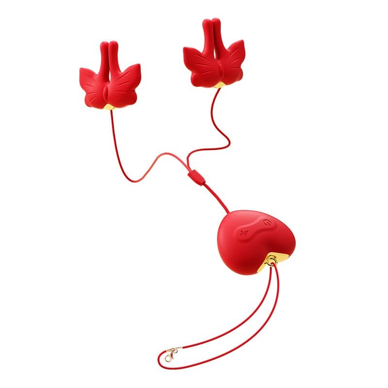 Red vibrating butterfly nipple clamps, photo 2
