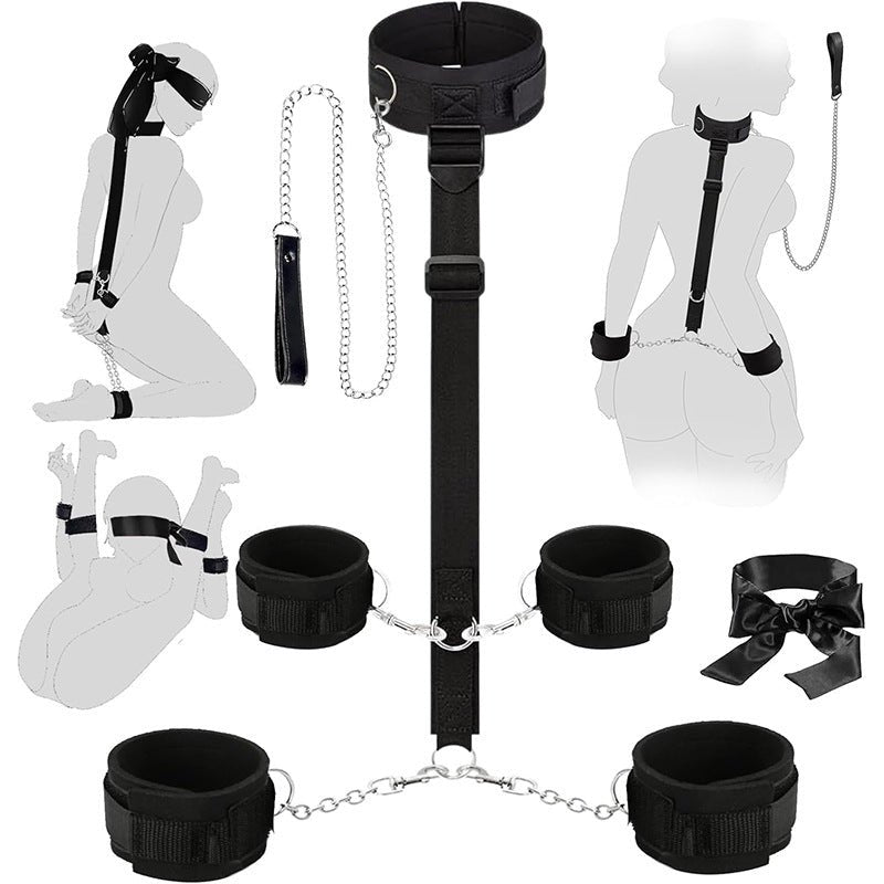 Soft fabric collar restraint kit with handcuffs and blindfold, photo 1