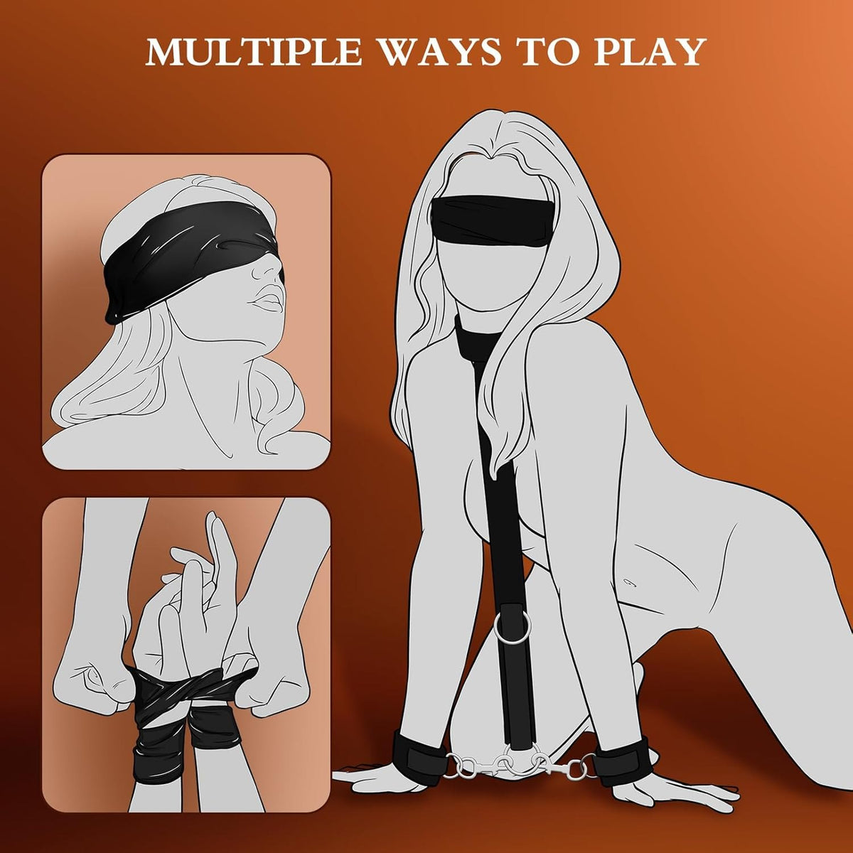 Soft fabric collar restraint kit with handcuffs and blindfold, photo 2