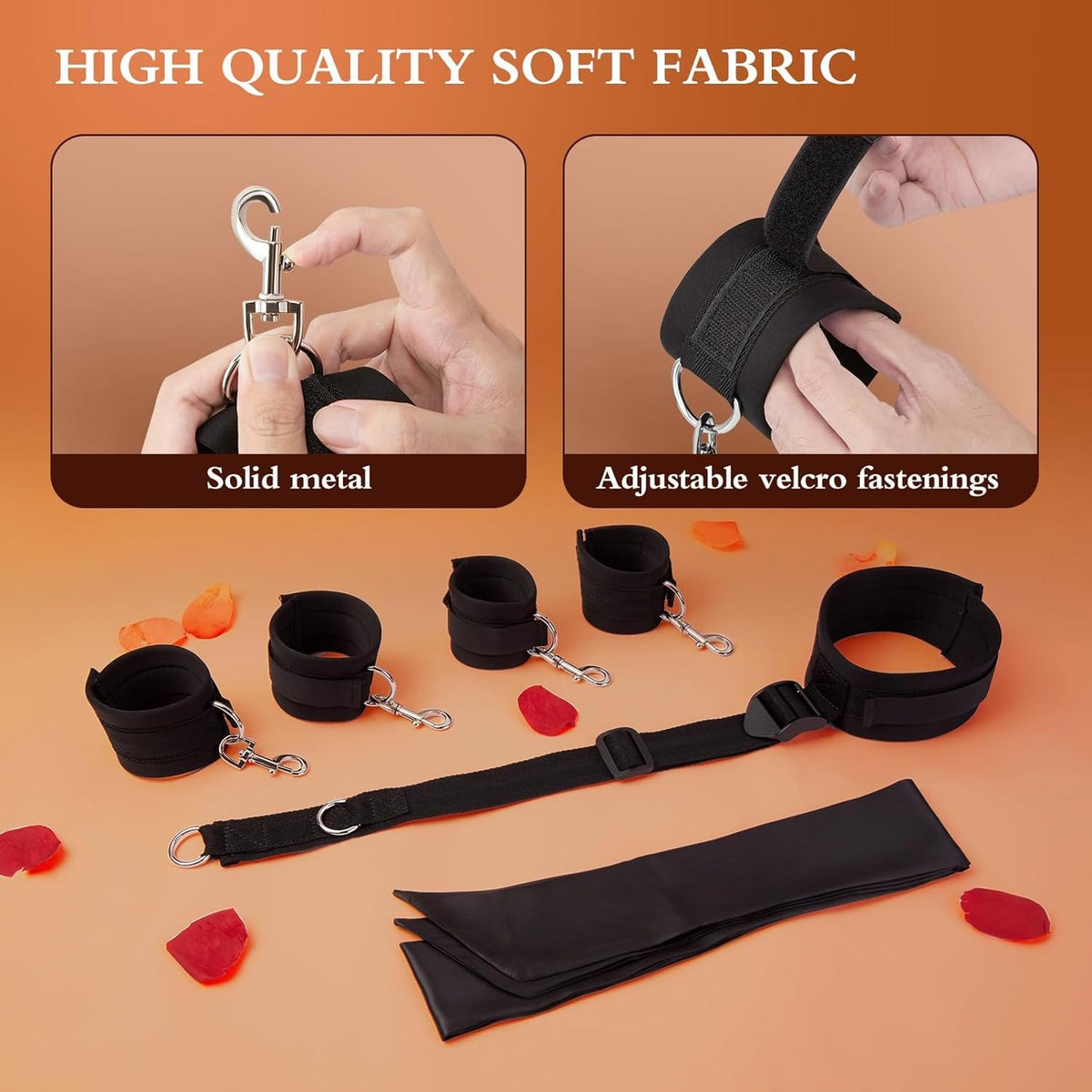 Soft fabric collar restraint kit with handcuffs and blindfold, photo 3