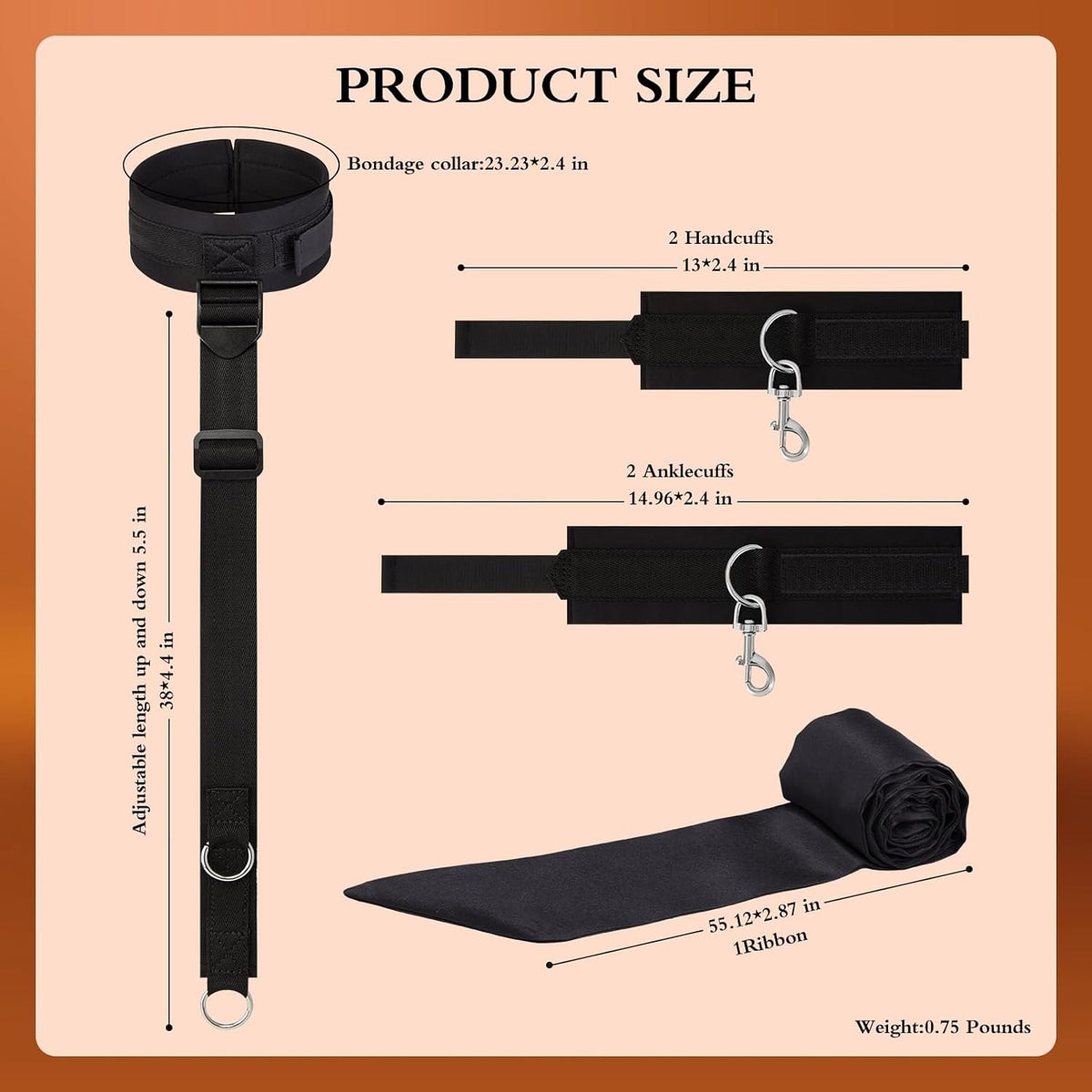 Soft fabric collar restraint kit with handcuffs and blindfold, photo 7