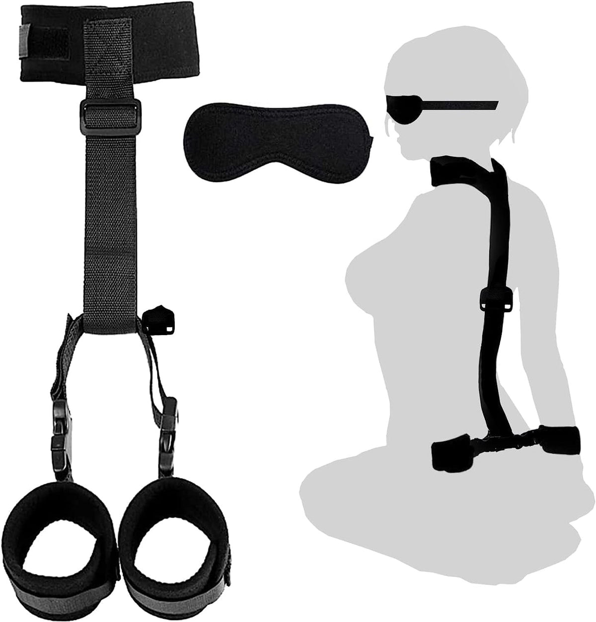 Soft fabric neck to wrist backcuffs restraint set with blindfold, photo 1