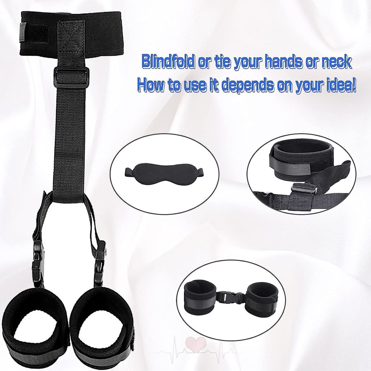 Soft fabric neck to wrist backcuffs restraint set with blindfold, photo 4