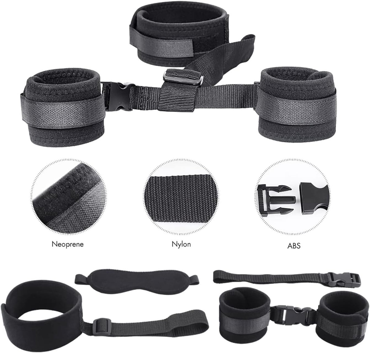 Soft fabric neck to wrist backcuffs restraint set with blindfold, photo 5