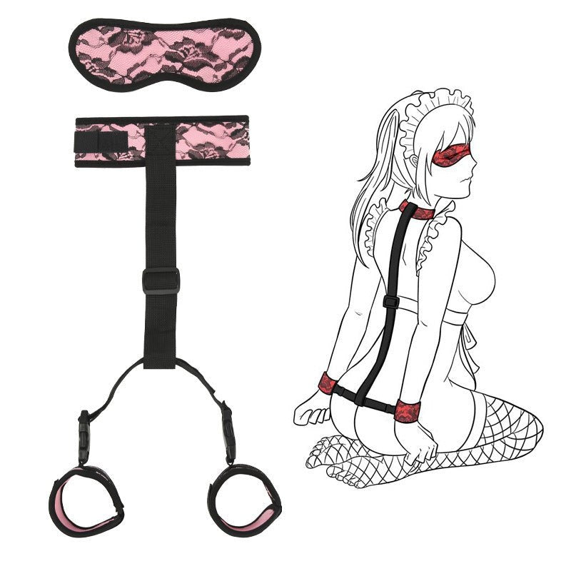 Soft fabric neck to wrist backcuffs restraint set with blindfold, photo 7