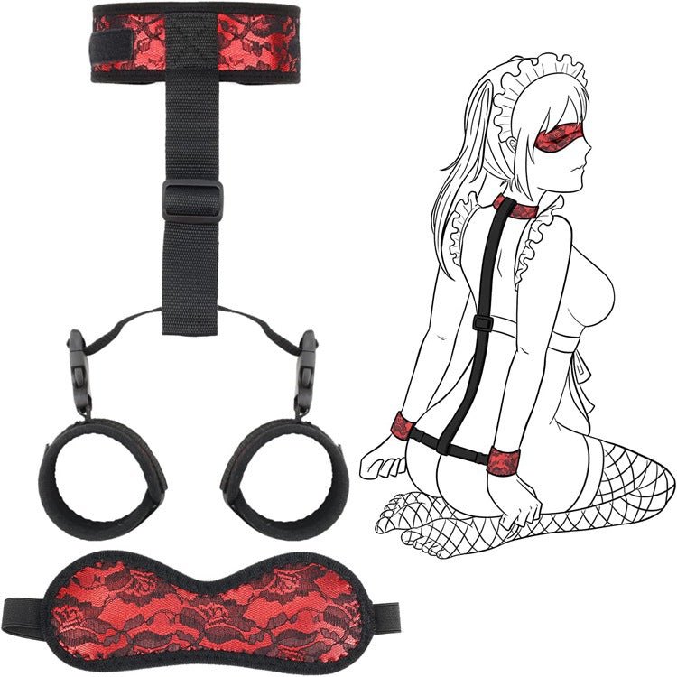 Soft fabric neck to wrist backcuffs restraint set with blindfold, photo 8