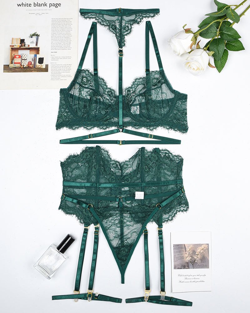 Neon green eyelash lace harness garter set, photo 17