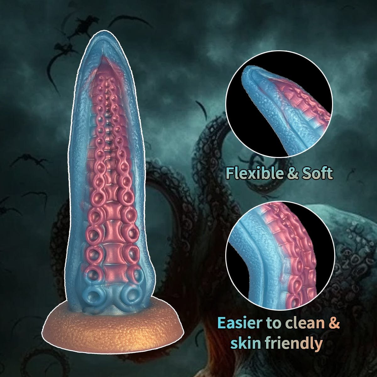 Ocean blue tentacle fantasy dildo with suction cup base, photo 3