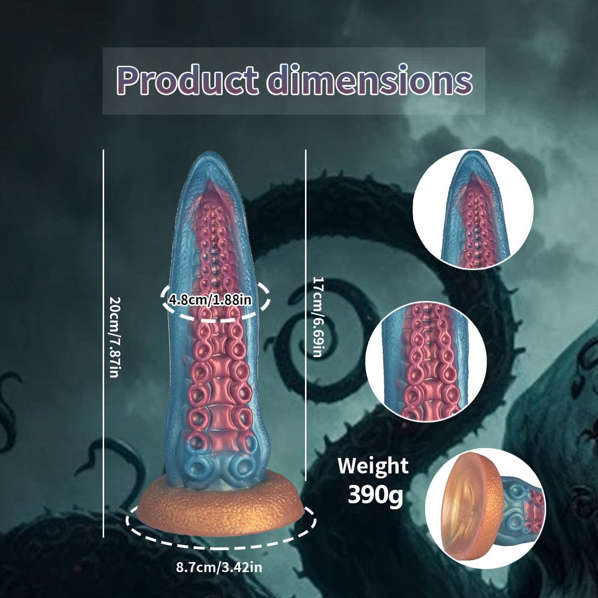 Ocean blue tentacle fantasy dildo with suction cup base, photo 5