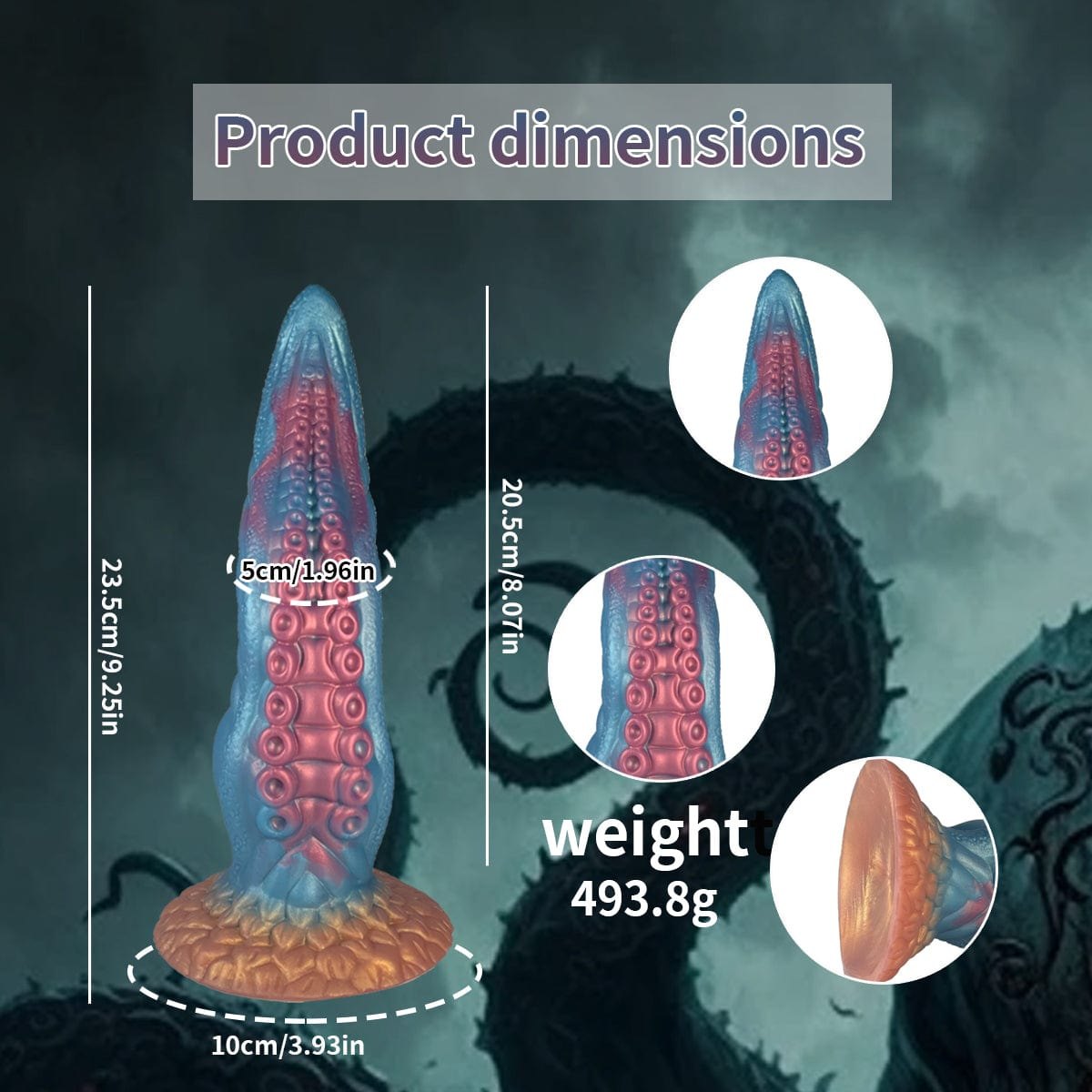 Ocean blue tentacle fantasy dildo with suction cup base, photo 6