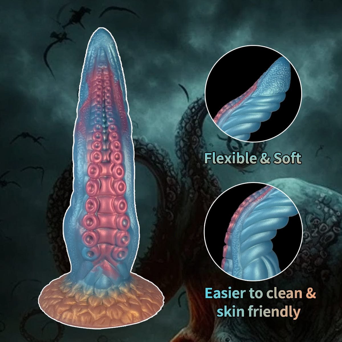 Ocean blue tentacle fantasy dildo with suction cup base, photo 7