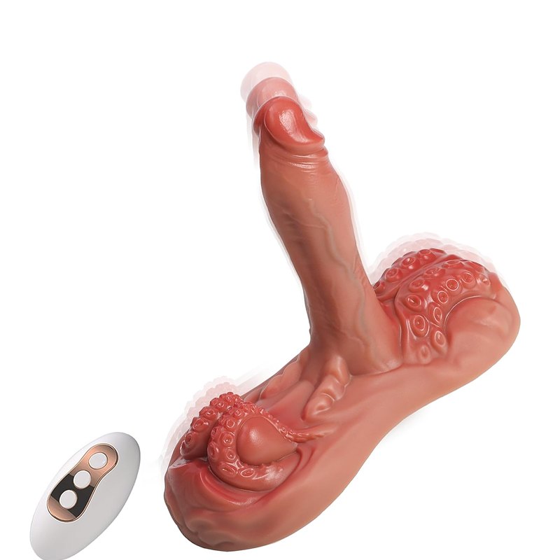 Flesh-tone octopus tentacle thrusting dildo with suction cushion base, photo 1