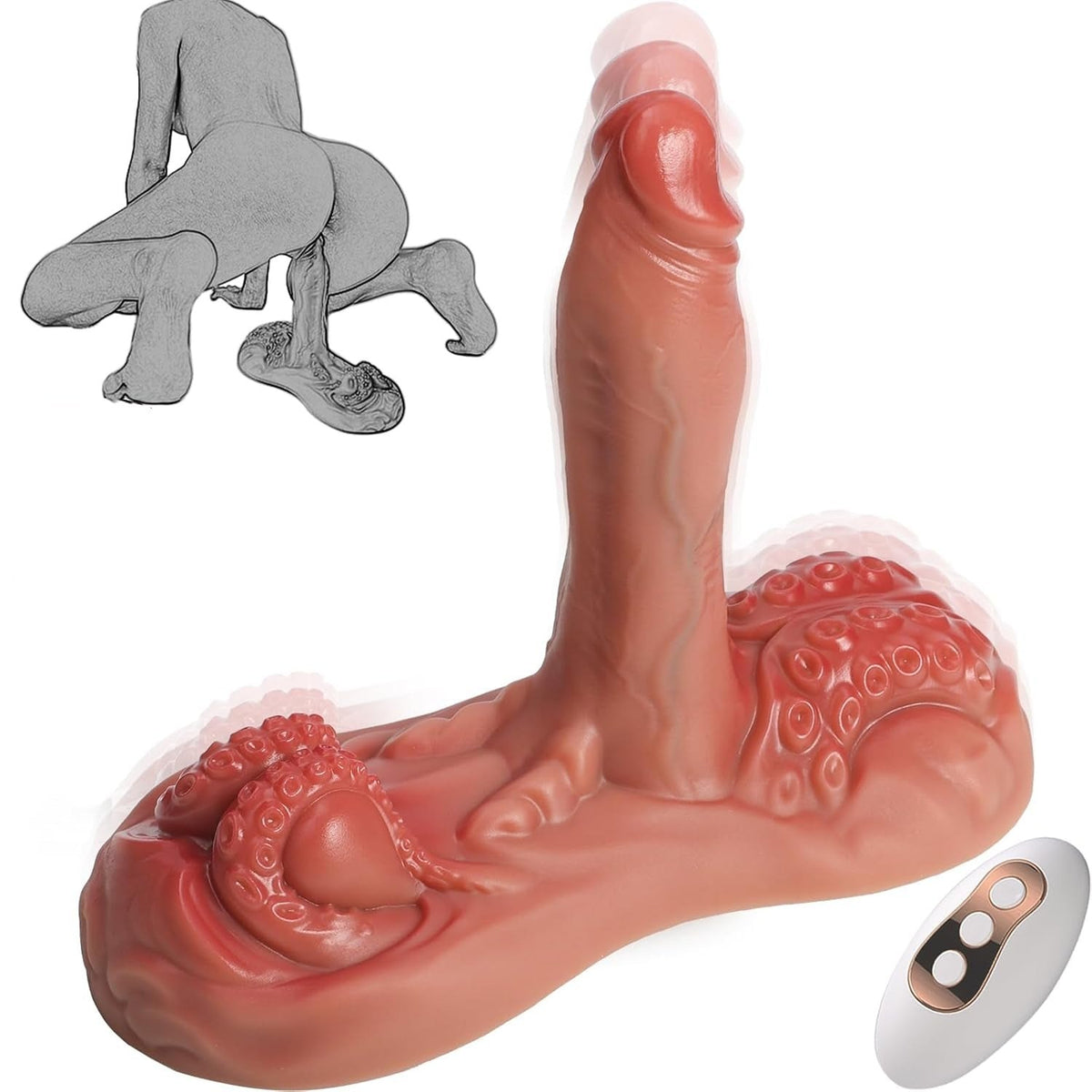 Flesh-tone octopus tentacle thrusting dildo with suction cushion base, photo 2
