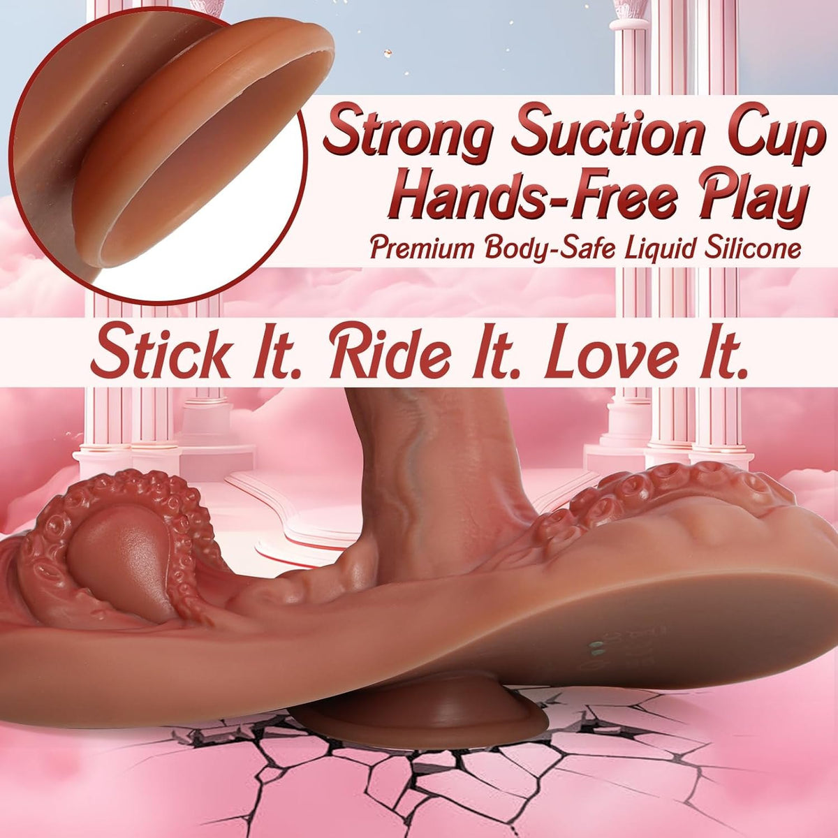 Flesh-tone octopus tentacle thrusting dildo with suction cushion base, photo 6