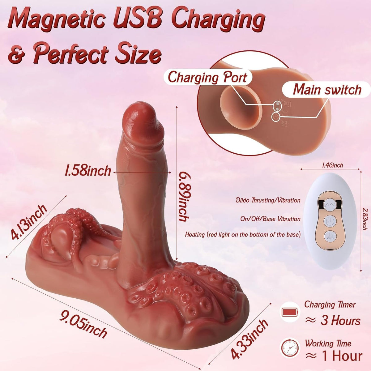 Flesh-tone octopus tentacle thrusting dildo with suction cushion base, photo 8