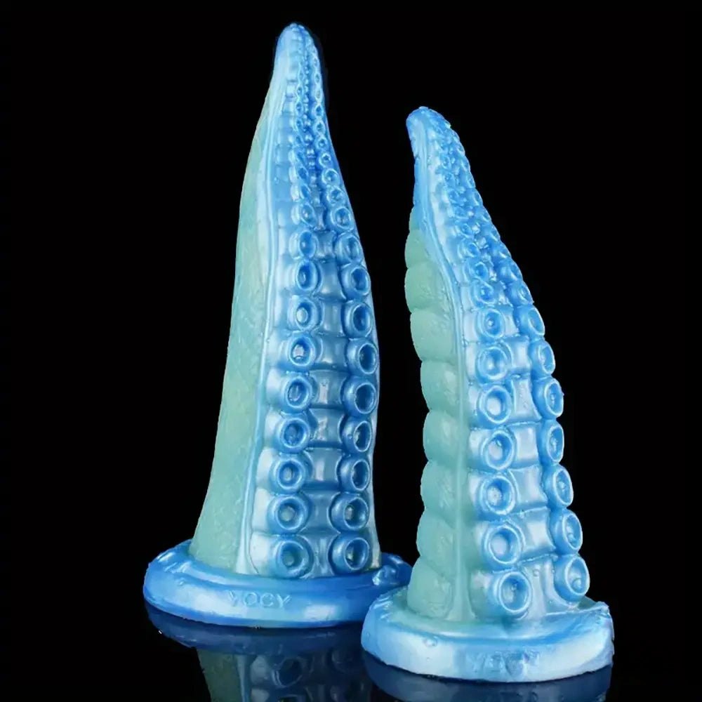Blue silicone tentacle fantasy dildo with suckered texture, photo 1