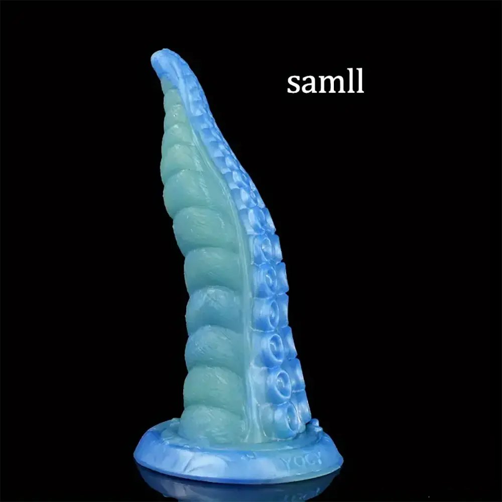 Blue silicone tentacle fantasy dildo with suckered texture, photo 10