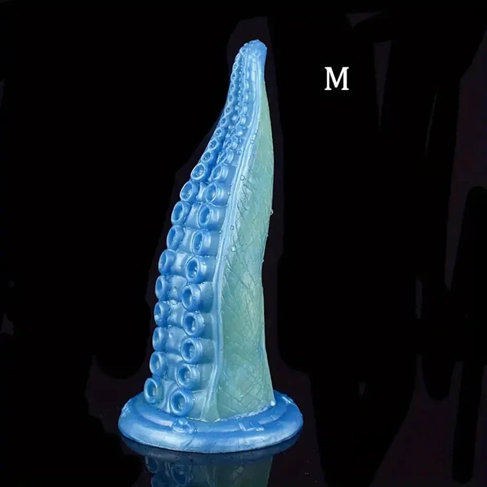 Blue silicone tentacle fantasy dildo with suckered texture, photo 11