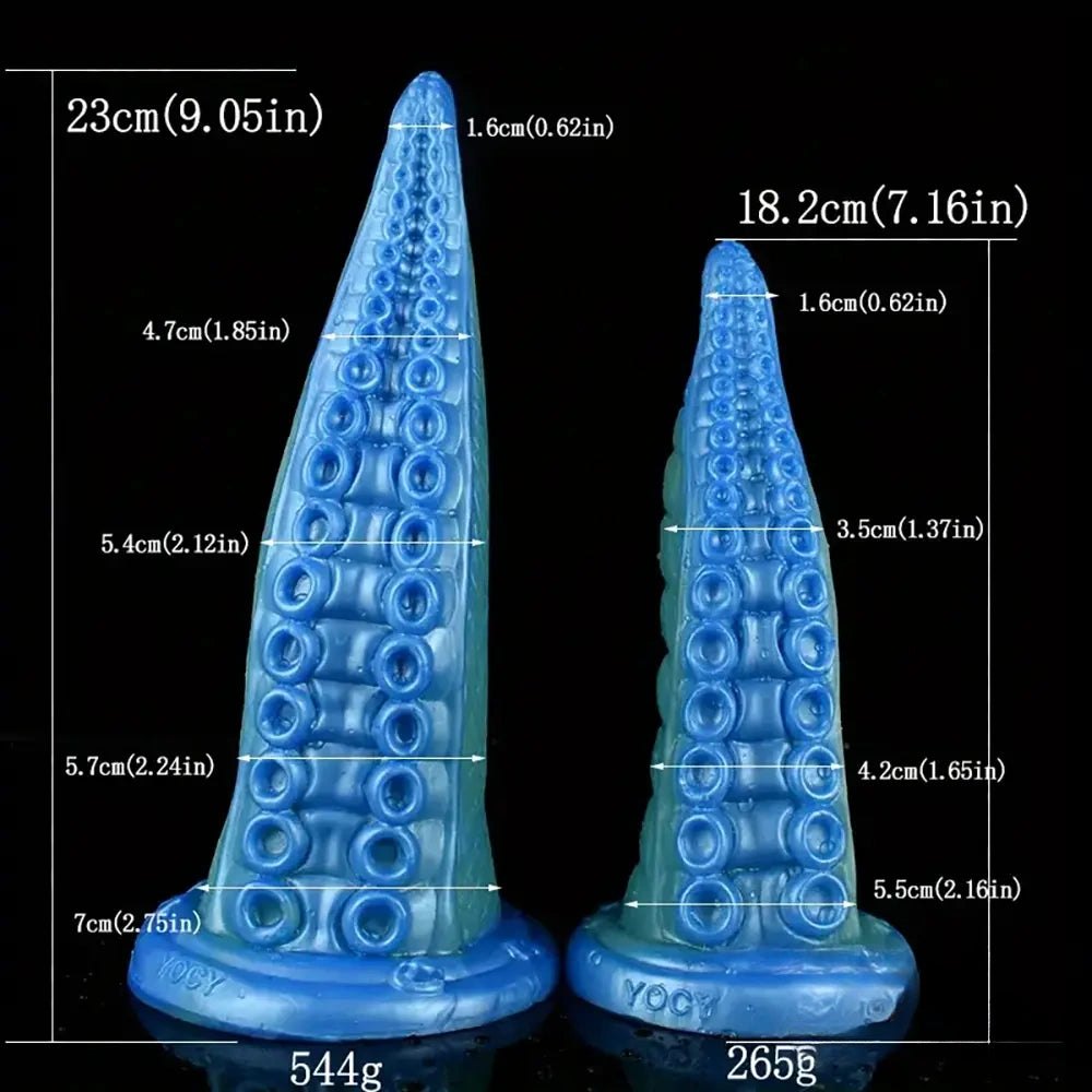 Blue silicone tentacle fantasy dildo with suckered texture, photo 12