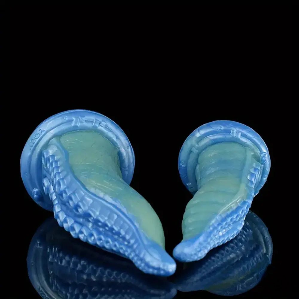 Blue silicone tentacle fantasy dildo with suckered texture, photo 3