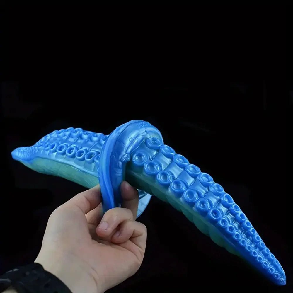 Blue silicone tentacle fantasy dildo with suckered texture, photo 5