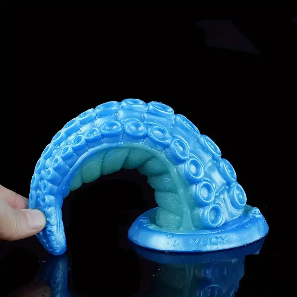 Blue silicone tentacle fantasy dildo with suckered texture, photo 6