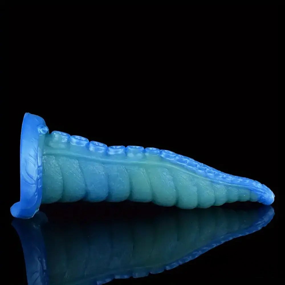 Blue silicone tentacle fantasy dildo with suckered texture, photo 8