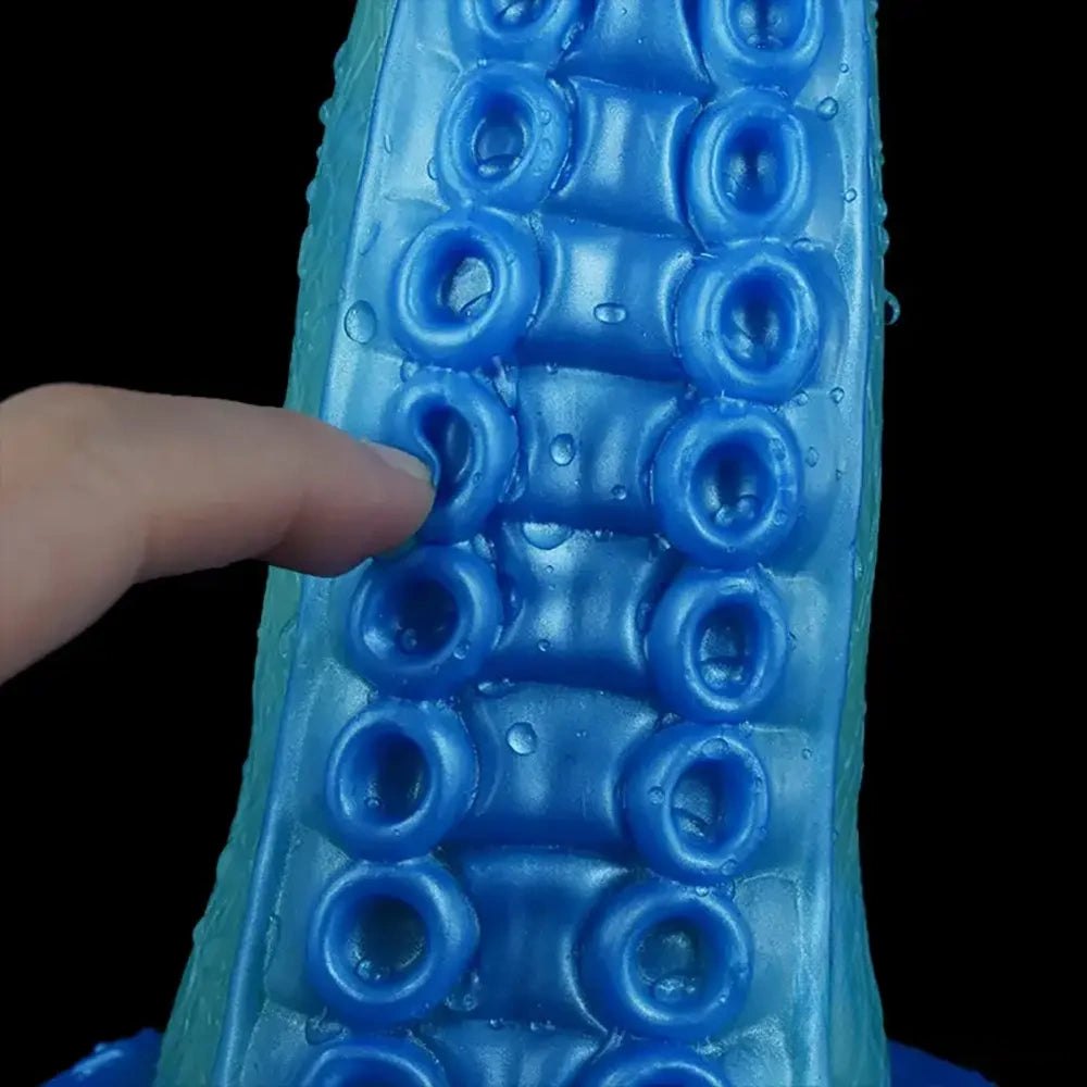 Blue silicone tentacle fantasy dildo with suckered texture, photo 9