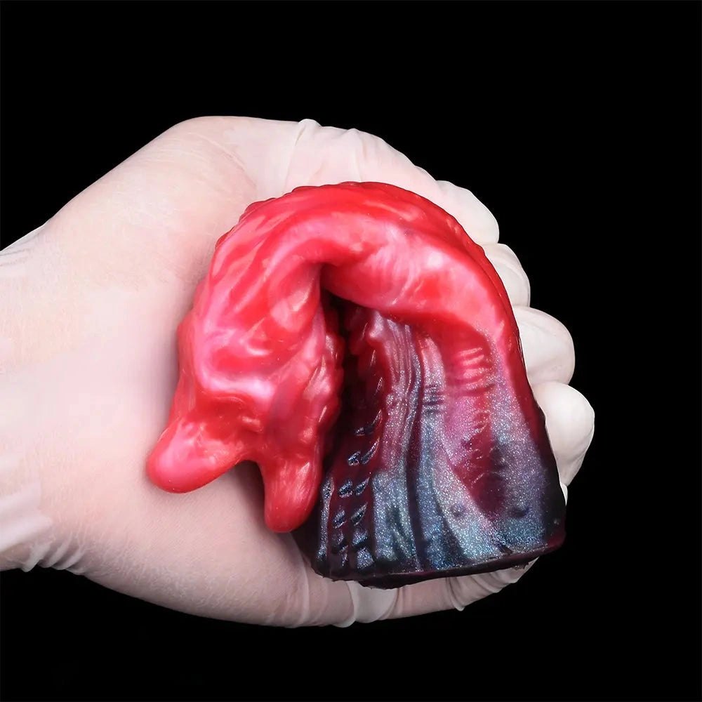 Red tentacle-textured silicone fantasy dildo, photo 10