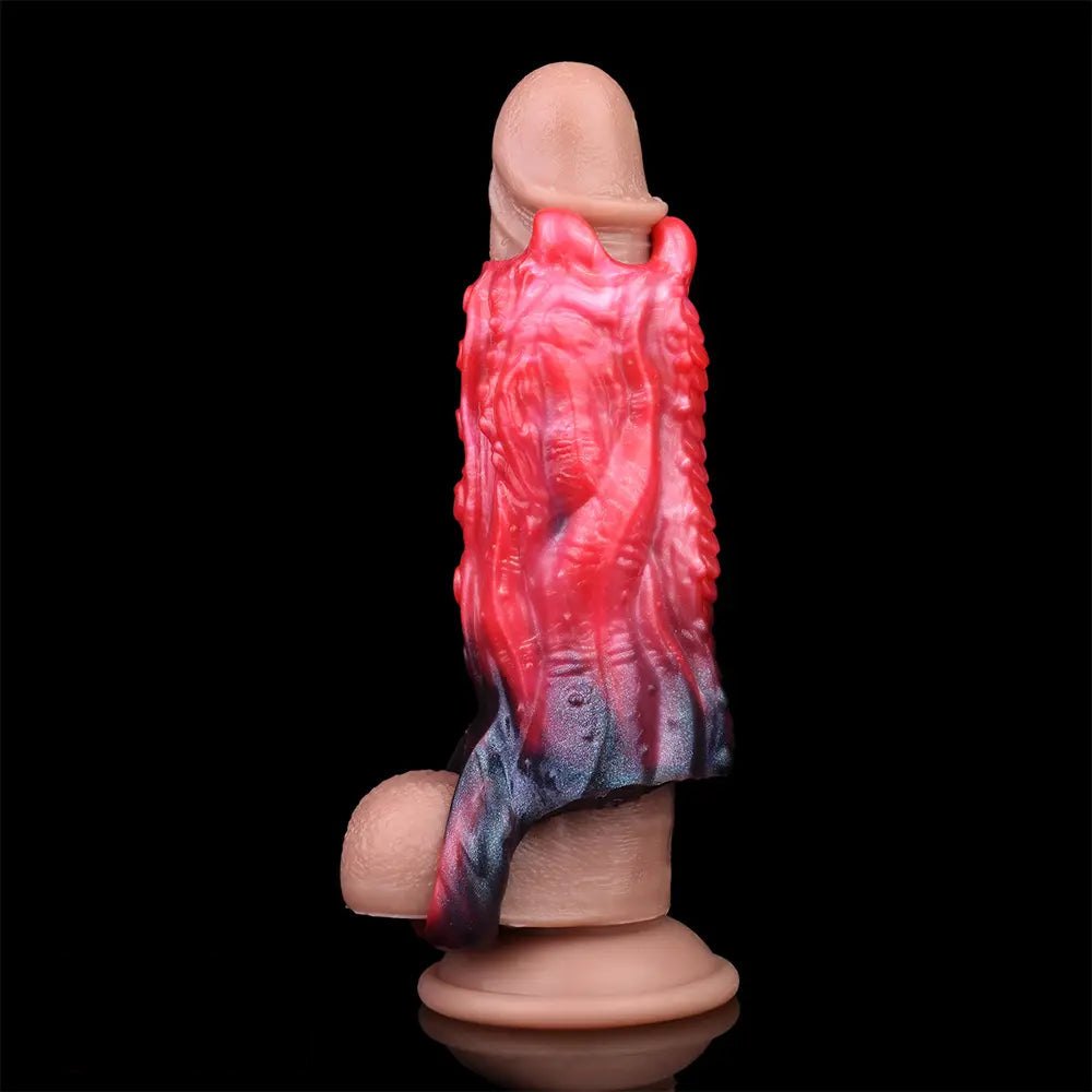 Red tentacle-textured silicone fantasy dildo, photo 12