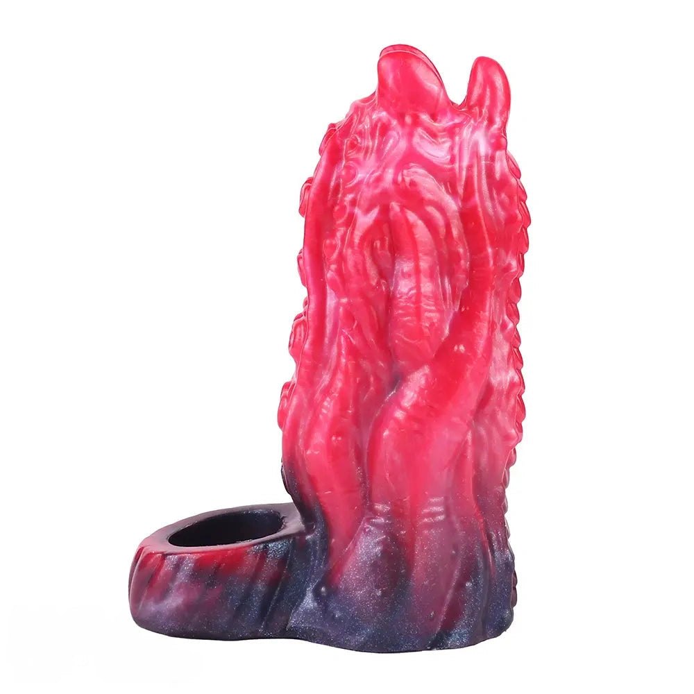 Red tentacle-textured silicone fantasy dildo, photo 14