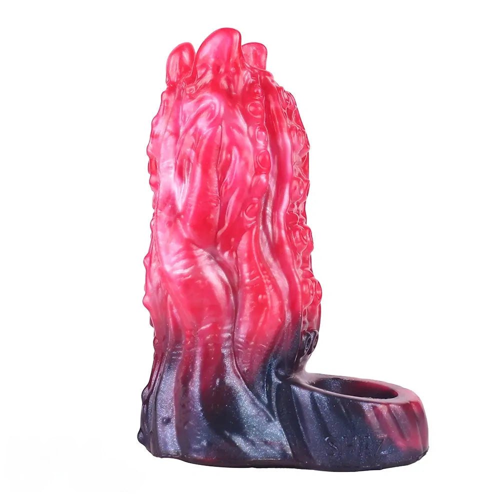 Red tentacle-textured silicone fantasy dildo, photo 15