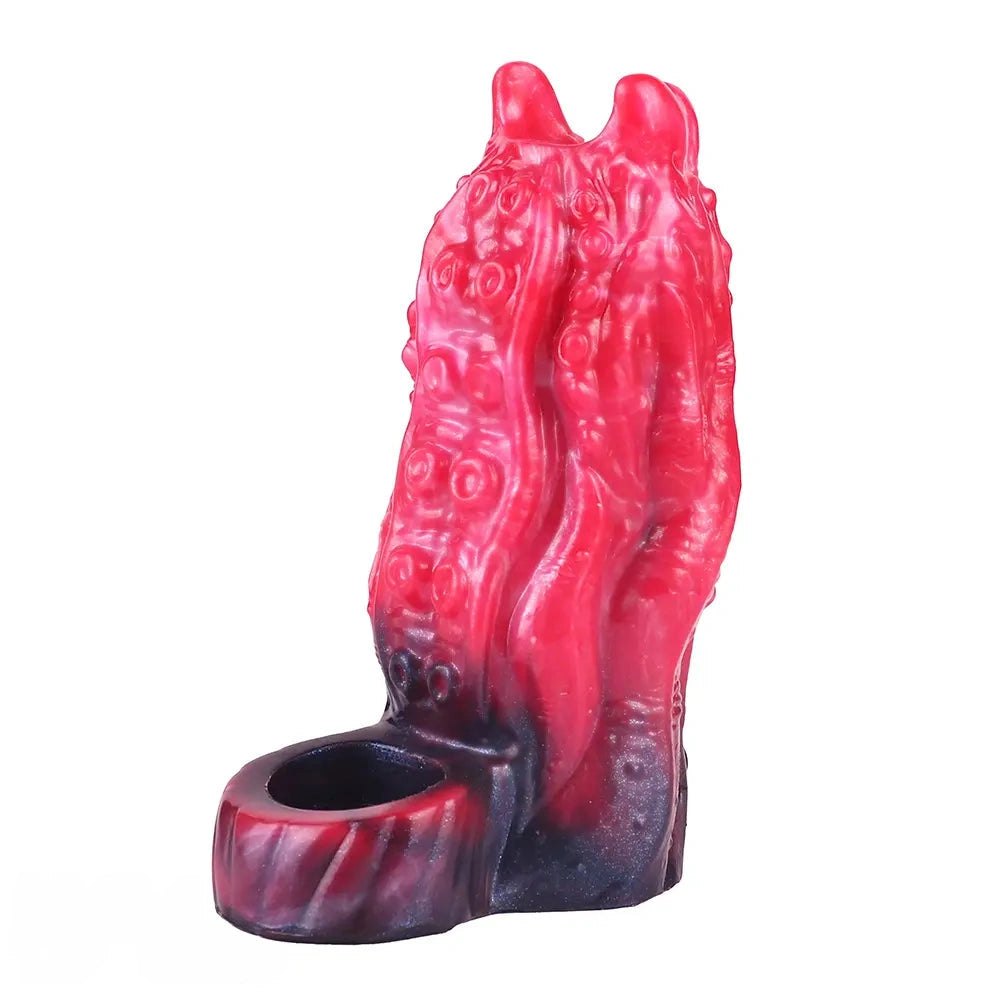 Red tentacle-textured silicone fantasy dildo, photo 2