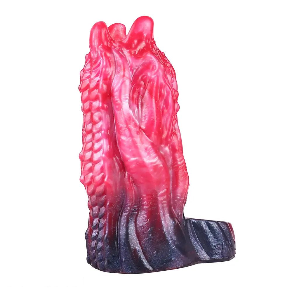 Red tentacle-textured silicone fantasy dildo, photo 3