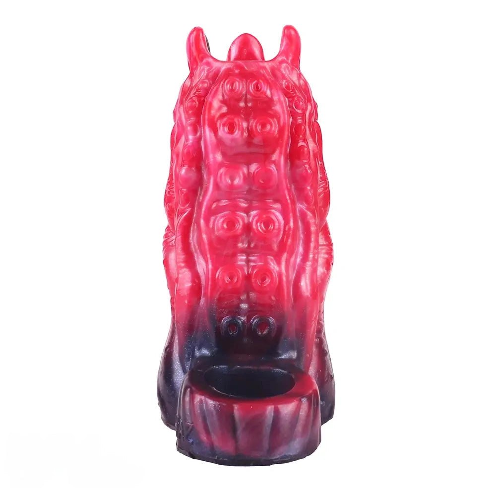 Red tentacle-textured silicone fantasy dildo, photo 4