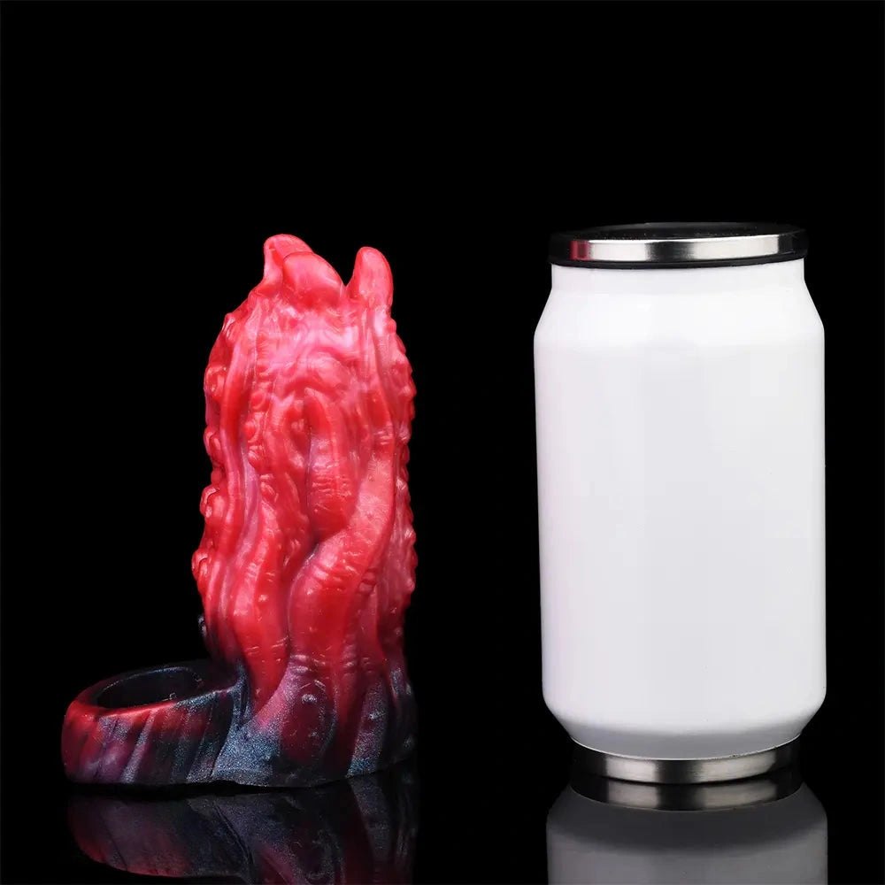 Red tentacle-textured silicone fantasy dildo, photo 5