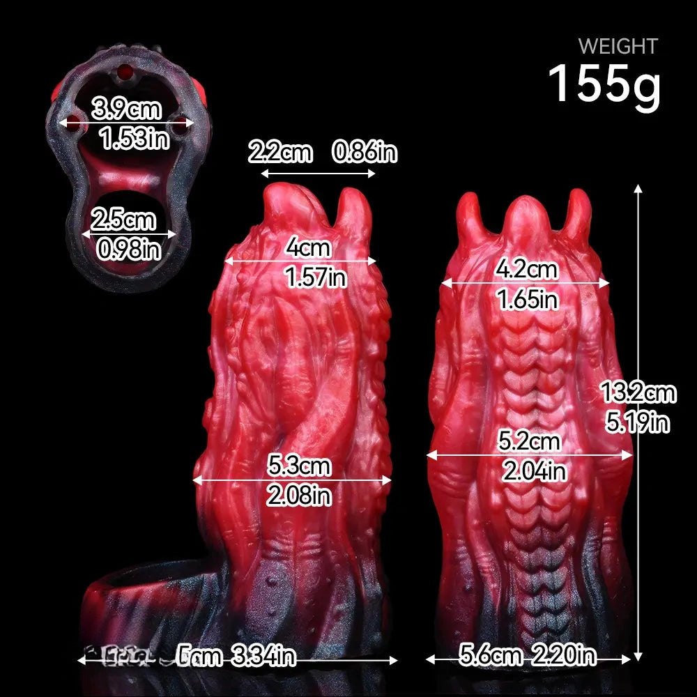 Red tentacle-textured silicone fantasy dildo, photo 6