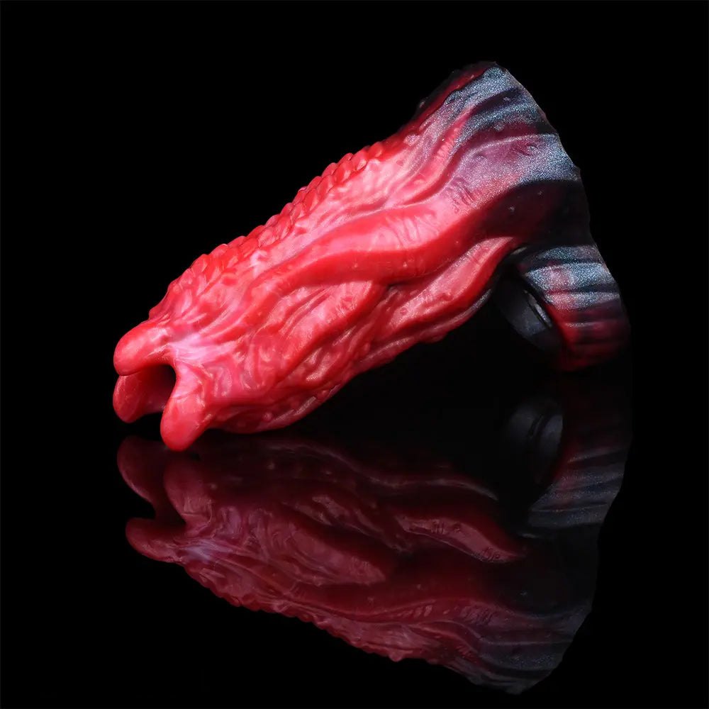 Red tentacle-textured silicone fantasy dildo, photo 8