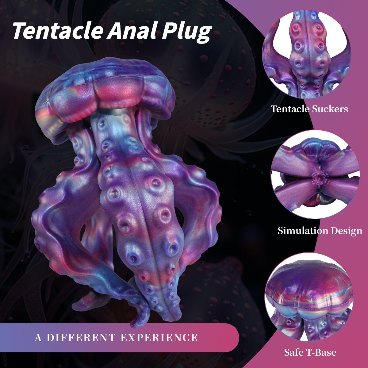 Purple tentacle-textured jellyfish anal plug, photo 3