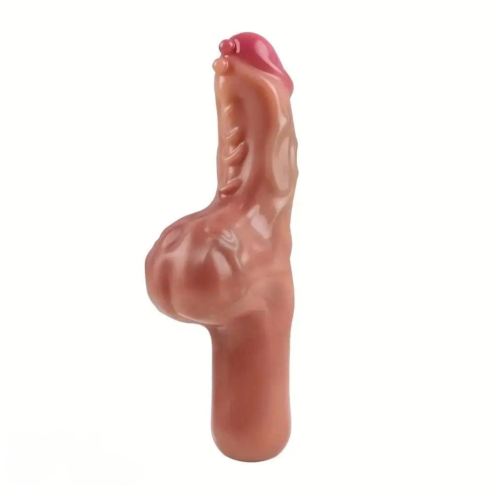 A silicone fantasy dildo with a curved bulge