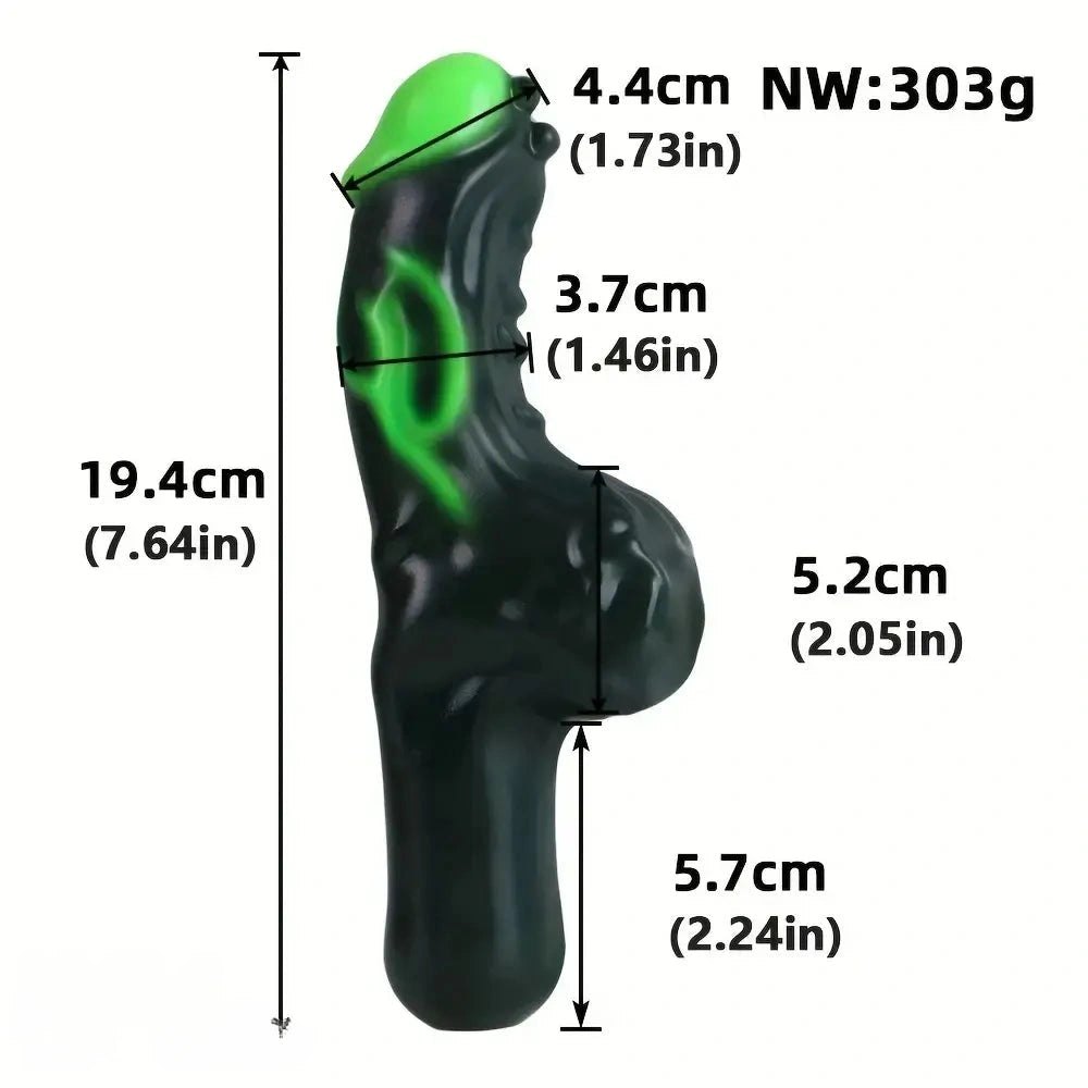 B silicone fantasy dildo with a curved bulge