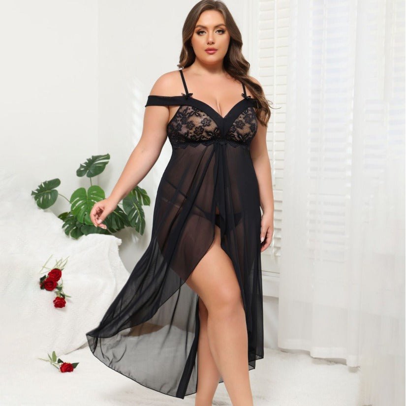 Off shoulder sheer lace long chemise, photo 1