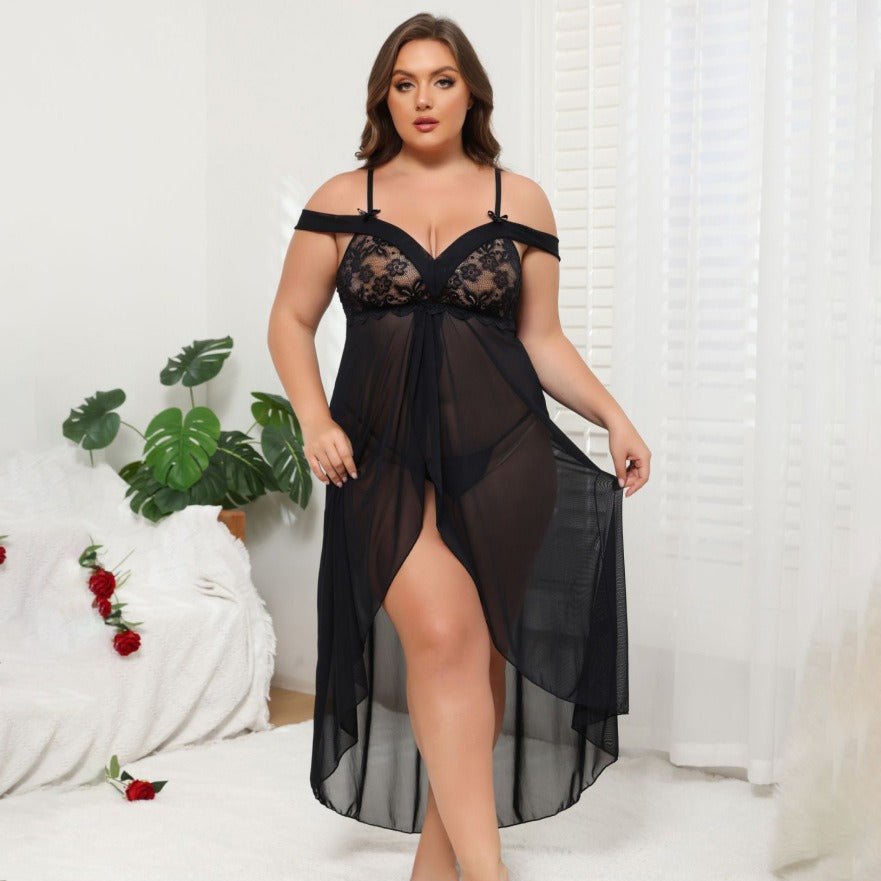 Off shoulder sheer lace long chemise, photo 2