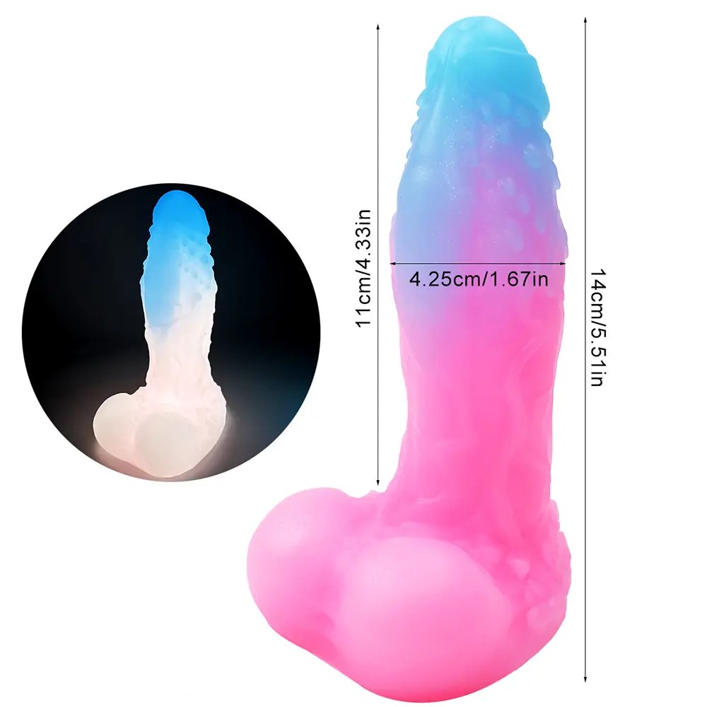 luminous A pink and blue ombre ribbed fantasy dildo